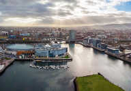 Aerial view of Belfast in autumn
