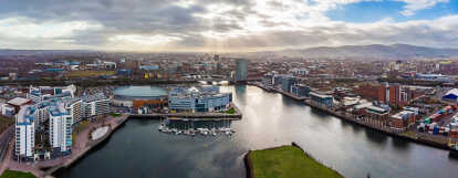 Aerial view of Belfast in autumn
