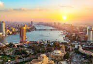 Panorama of Cairo cityscape taken during the sunset from the famous Cairo tower, Cairo, Egypt
