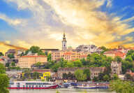 Beautiful view of the historic center of Belgrade on the banks of the Sava River, Serbia