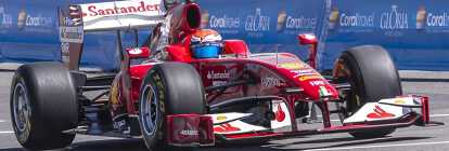 Ferrari racing car with Shell Santander and Kaspersky sponsorship at the Brazilian Formula 1 Grand Prix 