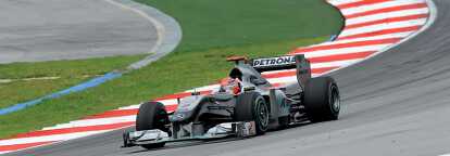Grey AMG Petronas Mercedes racing car at the Formula 1 Malaysian Grand Prix