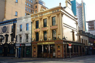 The Crown Saloon 22 April, 2017 at Belfast. The Crown is a famous Victorian saloon in Belfast.