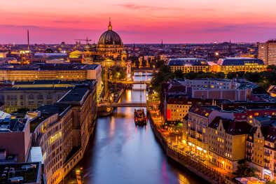 beautiful sunset with view over berlin
