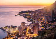 Evening view of Montecarlo, Monaco, Cote d'Azur, Europe Evening view of Montecarlo, Monaco, Cote d'Azur, Europe