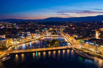 Geneva waterfront, lake geneva, by night Geneva waterfront, lake geneva, by night