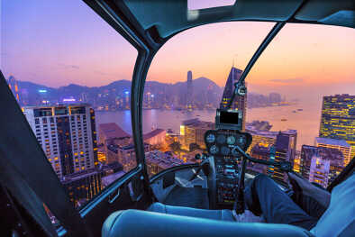 Vista de Hong Kong volando desde un helicóptero Vista de Hong Kong volando desde un helicóptero