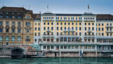 Hotel Les Trois Rois with its beautiful balcony overlooking the river Rhine