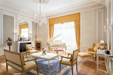 The 3,475-square-foot Imperial Suite is the largest suite at the Palace-awarded Le Bristol.

Tranquil, elegant and bathed in natural light, this suite balances expansive space with a delightful intimacy. The honey-coloured parquet floor in a chevron pattern in the entrance hall sets the tone for refinement and craftsmanship throughout.