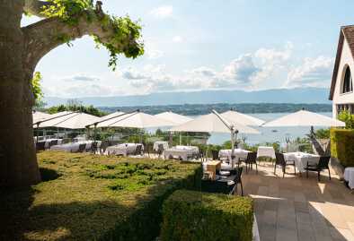 View of the terrace of Le Lion D'Or in Geneva