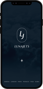 a screenshot from the first page of the LunaJets mobile app