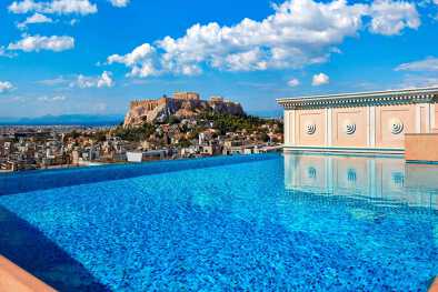 pool in the rooftop with views to the acropolis