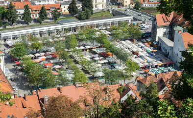Vista aerea del mercato centrale di Lubiana.