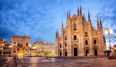 Milan Cathedral, Duomo di Milano, Italy, one of the largest churches in the world on sunrise