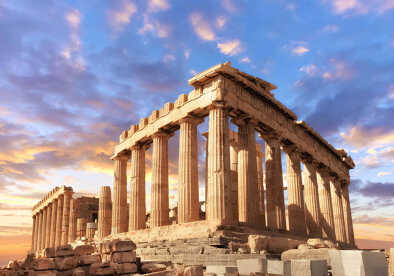 Tempio del Partenone al tramonto. Acropoli di Atene, Grecia.