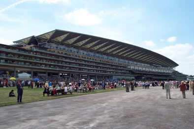Modern grandstand at the "Royal Ascot" racecourse which was built upon Ascot Heath.
