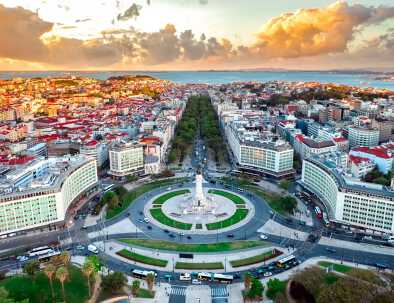 Aerial view from helicopter in Lisbon, Portugal