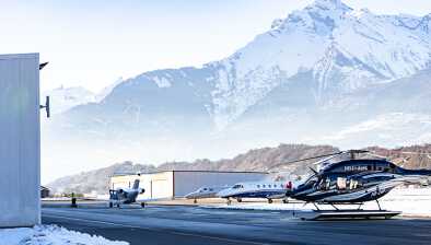 A helicopter at the airport of Sion, Verbier.