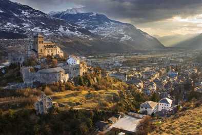 The medieval castle Valere and the town of Sion (Switzerland)