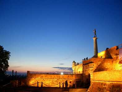 Kalemegdan Fortress historic castle towers, gate, and bridge in Belgrade, Serbia
