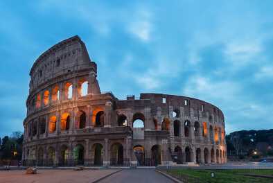 View of the Colloseum in the Rome's Sunset