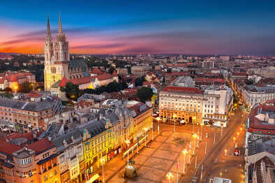 view of Zagreb old town by night view of Zagreb old town by night