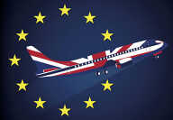 Illustrated Brexit picture showing an aircraft with an Union Jack livery leaving the EU Illustrated Brexit picture showing an aircraft with an Union Jack livery leaving the EU